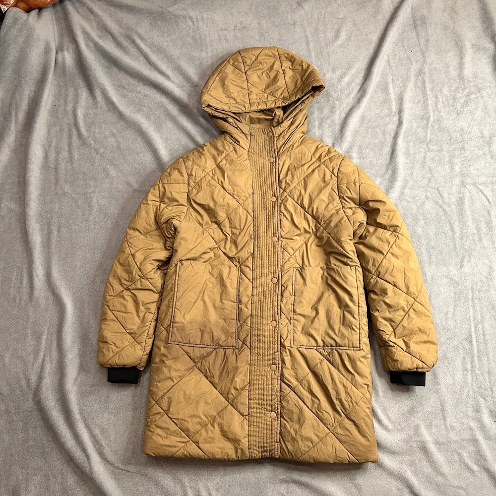 Zara‎ Quilted Coat Women Medium Beige Sherpa Lined Diamond Long Snap Front